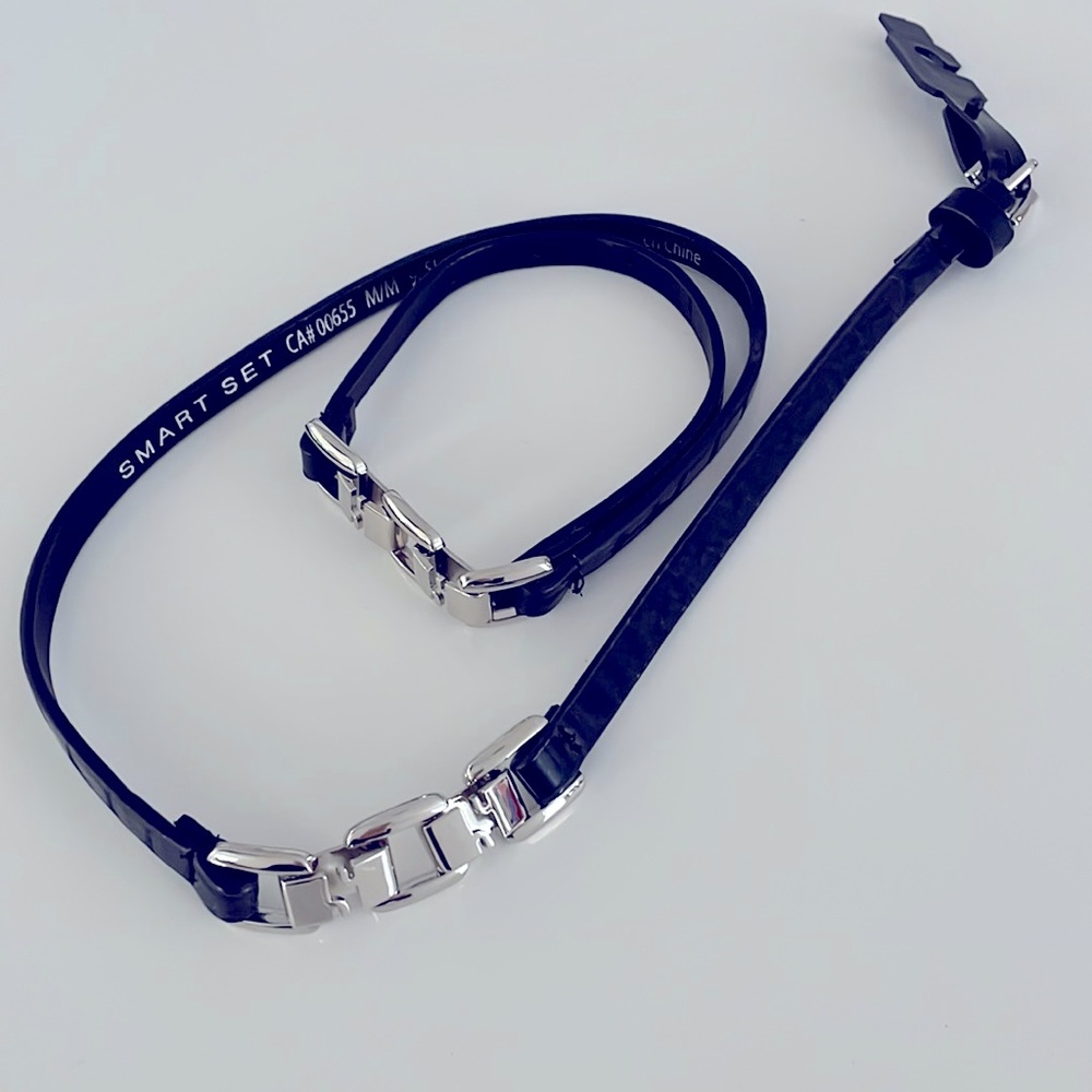 NEW Smart Set Black belt w/ silver tone detail 40” long